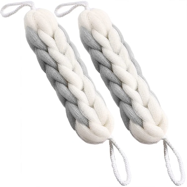 AARAINBOW 2 Packs Upgraded Long Stretch Back Sponge with Rope Handles Back Scrubber Bath Shower Mesh Sponge Exfoliating Body Scrub Stretch Braided Loofah for Men Women Loofah Rope 2 Gray