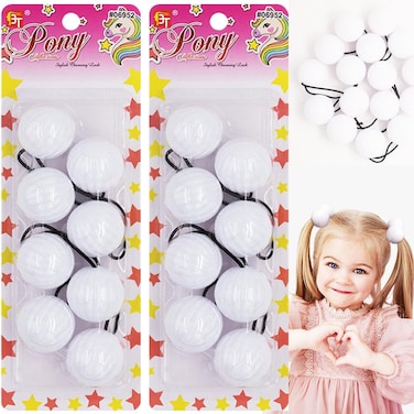 8 Pcs 40mm Large Hair Ties with Balls Bubble Beads and Bobble Hair Balls for Girls and Toddlers White