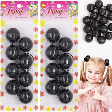 8 Pcs Large Ponytail Holders with Balls  Bubble Twinbead Hair Ties for Girls Toddlers Hair Accessories Black