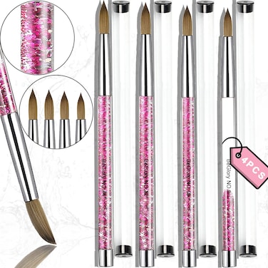 Acrylic Nail Brush Set 4PCS Acrylic Nail Brushes Professional Nail Brush for Acrylic Application 3D Nail Carving DIY Acrylic Powder Brushes Liquid Glitter Nail Art Brush Size 8101214 Pink