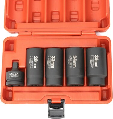 NEIKO 02530A 5 Piece 12 Point Socket Set 12 Drive Lug Nut Remover Spindle Nut Socket Axle Nut Socket Set Metric 30mm  36mm Socket 12 Drive Impact Set CrMo Impact Adapter 34 12 Reducer