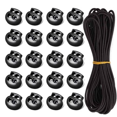 20Pcs Plastic Cord Locks End Spring Stop Toggle Stoppers18Inch 11Yards Elastic Cord Heavy Stretch Round StringDouble Hole Cord Lock Elastic Shock Rope for Drawstring ShoelacesClothing Backpack