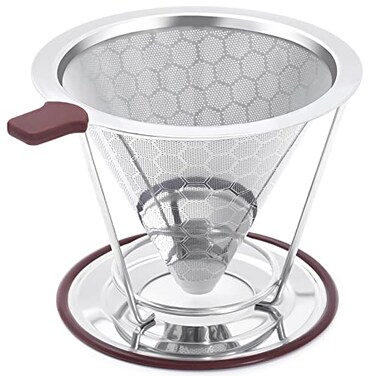 Pour Over Coffee Dripper MISETTO Stainless Steel FilterEasy to Clean Paperless pour over coffee makerReusable FilterCone Dripper with Removable Cup