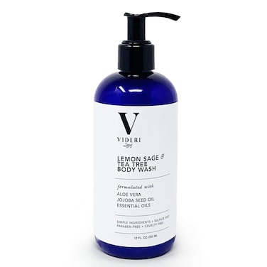 Videri Sulfate Free Body Wash for Sensitive Skin Lemon Sage  Tea Tree Body Wash  Essential Oils Aloe Vera  Jojoba  Antioxidant Rich Gentle on Skin  Fresh Citrus Scent  Large 12 fl oz