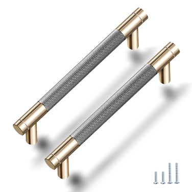 Gutuwellea Drawer Pull 12 Pack 5 Cabinet Handles Cabinet Pulls Aluminum Handles Round Pull Gold and Nickle Oxidation Finish with Diamond Pattern Golden 6 Length