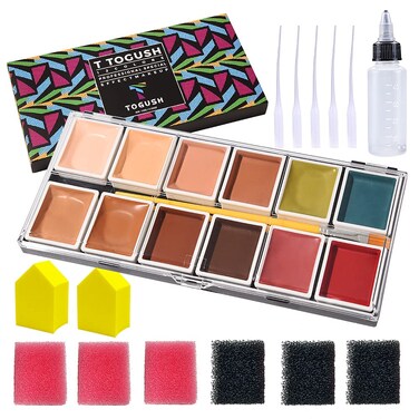 T TOGUSH Alcohol Activated Makeup Palette for FX Makeup with Makeup Egg Mimic Wound Sponge Cleaning accessories 12 Colors