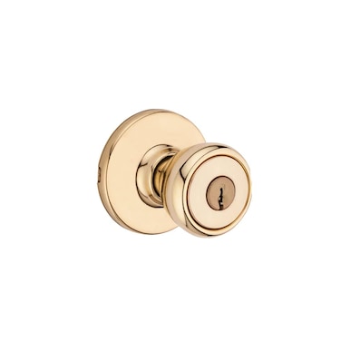 Kwikset Tylo Entry Door Knob with Lock and Key Secure Keyed Handle Exterior Doorlock Doorknob For Front Entrance and Bedrooms in Polished Brass