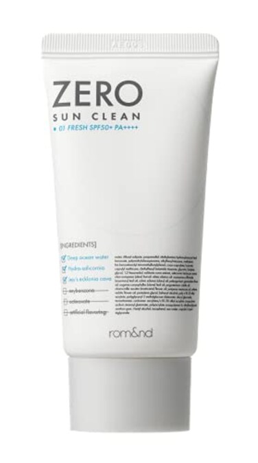 romnd ZERO SUN CLEAN 01FRESH SPF50 PA 01 Fresh Daily Sunscreen NonGreasy No White Cast Watery Texture Soft Finish Powerful UV Protection Moisturizing All Skin Types