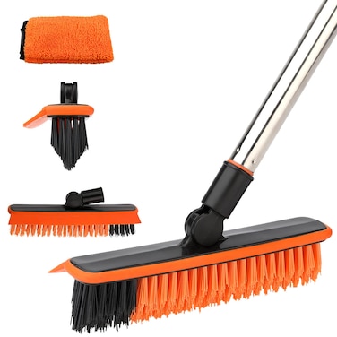 2 in 1 Floor Scrub Brush Grout Brush with 578 Long Handle120Rotatable Shower Tile Grout ScrubberVShaped Corner Brush for Hard to Reach Areas Orange