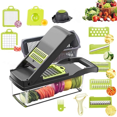 Vegetable Chopper Mandoline Slicer Cutter Chopper and Grater Adjustable Manual Food Chopper Slicer Vegetable Cutter Onion Potato Slicer 12 in 1 Dark Gray by IN VACUUM