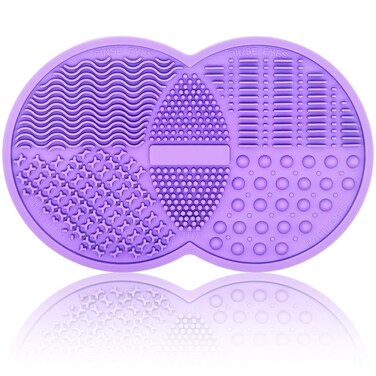 Makeup Brush Cleaning Mat Silicone Makeup Brush Scrubber Makeup Brush Cleaner Pad Cosmetic Brush Cleaner Brush Cleaning Pad Suitable for Makeup Brush Makeup Sponge Powder Puff Purple