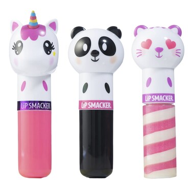 Lip Smacker Lippy Pals Set of 3 Flavored Moisturizing  Smoothing Soft Shine Lip Balm Hydrating  Protecting Fun Tasty Flavors CrueltyFree  Vegan  Unicorn Bunny Llama