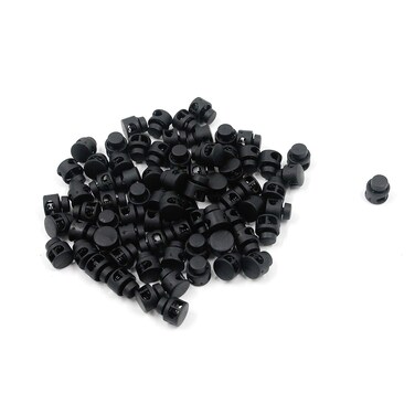 Geesatis 100 pcs Double Holes Cord Locks No Slip Toggle Stop Lock End Plastic Toggle Clip for Draw String Bags Black