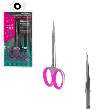Staleks Pro Professional Cuticle Skin Scissors Blades with Pink Silicone Hook and Handles Manual Sharpness SS  41  3