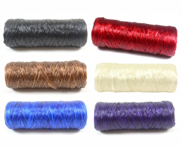 Kulay Pack of 6 Bobbin Artificial Deer Sinew Waxed Flat Poly Thread 120 Yards 5 Ply 70 LB Test Brown White Black Purple Blue Red Turquoise Neon Green Mixed Colors 06