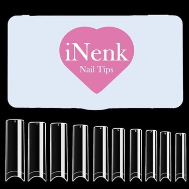 INENK Flattened No C Curve XXL Square Nail Tips Clear Half Cover Tapered Square Straight Nail Tips Flat for Acrylic Nails Salons and DIY with a Box500Pcs 10Sizes