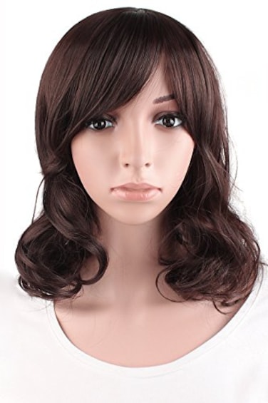 MapofBeauty 16 Inch 40 cm Daily Use Side Bangs Medium Curly Wig Dark Brown