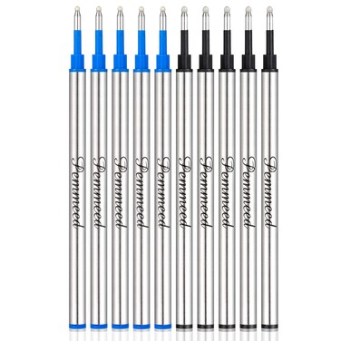 Pemmeed Rollerball Pen Refills Work for Original for G5G6G8 Pens Pen Refills Gel Ink Metal Standard Size Fine Point 07mm5black 5blue Pack of 10