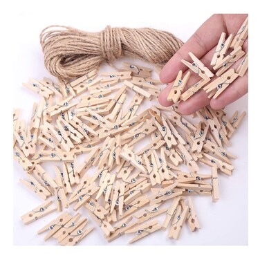 Mini Clothes Pins for Photo Small Clothespins 200 pcs 1 Natural Wooden Mini Clothes Pins with Jute Twine Mini Photo Clips Small Clothes Pins for Photos Crafts Arts Cocktails
