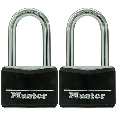 Master Lock Black Vinyl Covered Aluminum Padlock with Key KeyedAlike Lock for Toolboxes Gym Lockers or Storage Locker 2 Pack 141TLF
