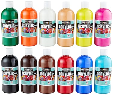 Sargent Art Acrylic Paint Set of 12 Colors pieces of 16 fl oz bottles NonFading Rich Vivid Pigments Brilliant Matte Finish Fast Dry Formula NonToxic