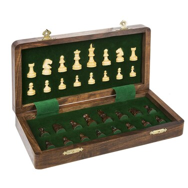 MCBKGZ Magnetic Chess Natural Brown 10 x 5 Wood Boxed Board Game 33 Piece Set