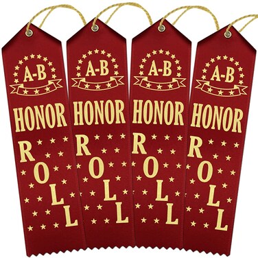 RibbonsNow AB Honor Roll Award Ribbons  100 Red Ribbons with Card  String
