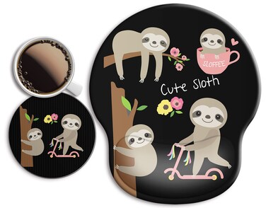 Ergonomic Mouse Pad with Wrist Support Rest 20 Larger Mousepad Gel Wrist Rest with Coaster Nonslip  Pain Relief for Computer Desk HomeOfficeSloths