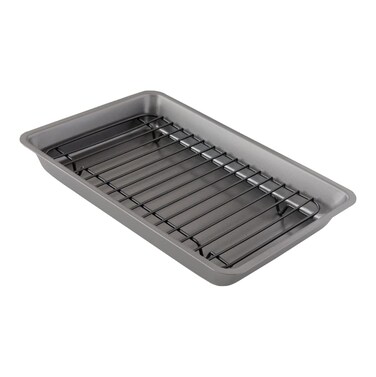 Chef Pomodoro Nonstick Carbon Steel Small Roasting Pan with Rack Roasting Pan for Countertop Oven Baking Single Serving Grey Mini