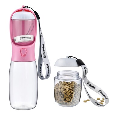 Cibaabo Dog Water Bottle with Food Container Travel Puppy Water Bowl Portable Pet Dispenser Dog Stuff Accessories Items Puppy Essentials Necessities for Yorkie Chihuahua Cat Walking and Hiking