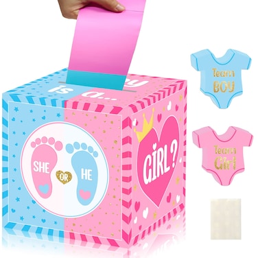 hongpar Baby Gender Reveal Pull Out Game  Voting Box with 60 Ballot Cards Boy or Girl Party SuppliesPink and Blue
