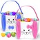 Atonofun 2 Packs Easter Basket Set Easter Bunny Basket Gift Baskets Bags for Kids Canvas Tote Bags Bunny Easter Bucket for Easter Eggs Hunt Kids Easter Party Favor Blue Pink