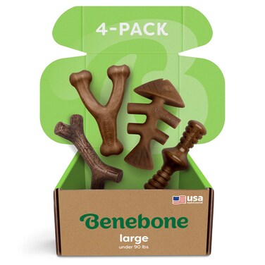 Benebone Large 4Pack Dog Chew Toys for Aggressive Chewers Made in USA 90lbs and Under