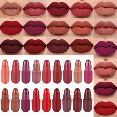 DuoZeng 18 Pcs Capsule Pills LipstickMini Matte Makeup Lipstick Set Long Lasting Waterproof Cute Lip Stick Capsules Matte Lipstick Lip Stain Set Velvet Mini Pill Shaped Lipstick Set