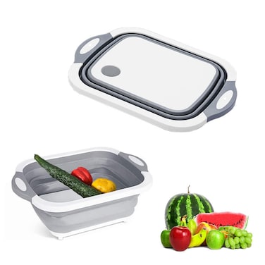 Portable Folding Cutting Board Washing Fruit and Vegetable Basin Collapsible Cutting Board Multifunctional Kitchen Basket Medium Gray