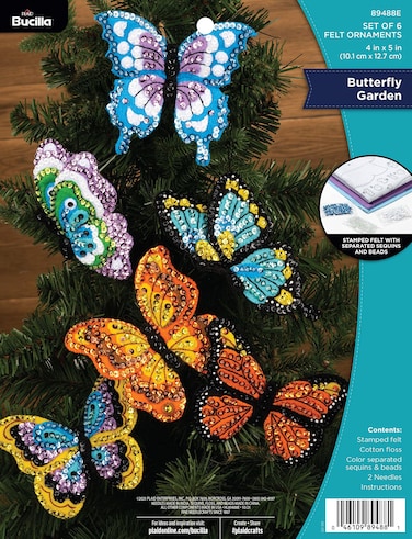 Bucilla Felt Applique 6 Piece Ornament Making Kit Butterfly Garden Perfect for DIY Arts and Crafts 89488E