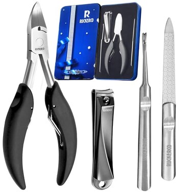 Nail Clippers Set 4Pcs Ingrown Toenail Nail File Nail Cutter Surgical Stainless Steel Treatment Thick Nail Clipper Fingernail Clipper for Men Seniors Skin Remover Metal Tin Box Suitable for Gifts