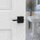 Kwikset Casey Interior Privacy Door Handle with Lock Door Lever For Bathroom and Bedroom Matte Black Reversible Keyless Turn Lock with Microban Protection
