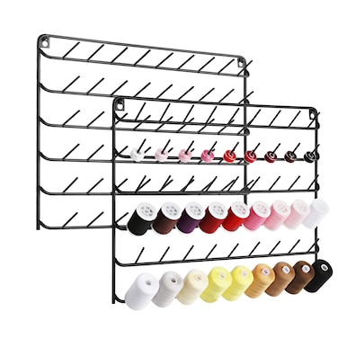 YBING Thread Holder Wall 2 Pack 54 Spools Thread Rack Wall Mount Embroidery Spool Thread Organizer Metal Sewing Thread Organizer with Hanging Tools for Quilting Black