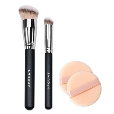 GFOUNS 4 pack foundation brush  concealer brush  Powder puffface makeup brushes kit for Liquid CreamBlendingbuffing and Setting Powderangled kabuki brush  contour brushes for makeup