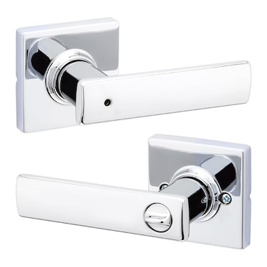 Kwikset Breton Interior Privacy Door Handle with Lock Door Lever For Bathroom and Bedroom Polished Chrome Reversible Keyless Turn Lock