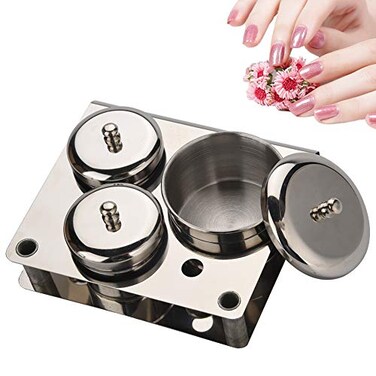 Nail Liquid Container Mini Stainless Steel Dish Pot Liquid Powder Cup Lid Bowl Nail Art Tools Acrylic Nail Art Equipment Mini Bowl Cup Tray Pot Container Organizer Holder with Lid 3pcs
