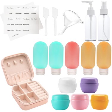 Travel Bottles Silicone Bottles for Travel Silicone Refillable Size Containers with Travel Jewelry Case Travel Accessories Travel Tubes Toiletries for Cosmetic Shampoo Cream Conditioner Lotion Soap