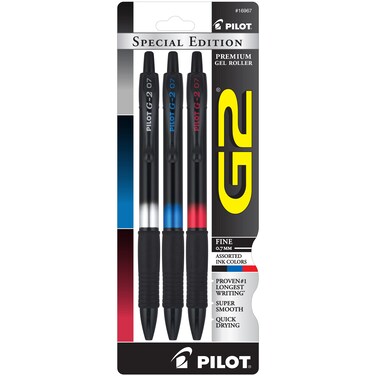 Pilot G2 Special Edition Premium Gel Roller Pens Fine Point 07 mm Black Blue Red Pack of 3