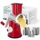 X Home Rotary Cheese Grater Kitchen Mandoline Vegetables Slicer Cheese Shredder with Rubber Suction Base 3 Stainless Drum Blades Included Easy to Use and Clean Red