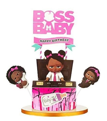 AICHENGZI Baby Girl Cake Topper Pink Cake Decorations Baby Shower Theme Party Supplies 5pcs Girls