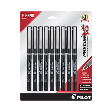 Pilot Precise V5 Stick Liquid Ink Rolling Ball Stick Pens Extra Fine Point 05mm Black Ink 9Pack