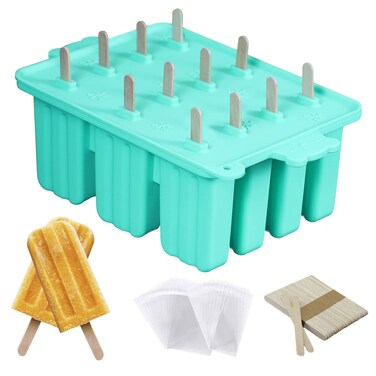 popsicle molds Silicone ice pop mold Food Grade cakesicles mold for ice cream 50 popsicle sticks 50 popsicle bag Blue 12 Cavities