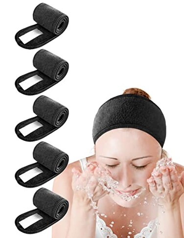EUICAE Spa Headband 5Pack Black Sweat Head Towel Wraps  Nonslip Stretchable Washable for Makeup Face Wash Facial Treatment Sports