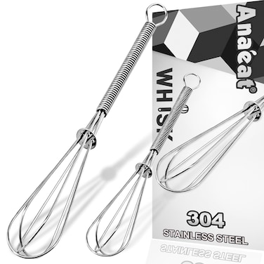 Anaeat Mini Wire Whisks Set of 2 Portable Stainless Steel Kitchen Tiny Whisk  Egg Beater with Thick Wire  Sturdy Small Mixing Balloon for Cooking Blending Whiping Beating and Stirring 5  7